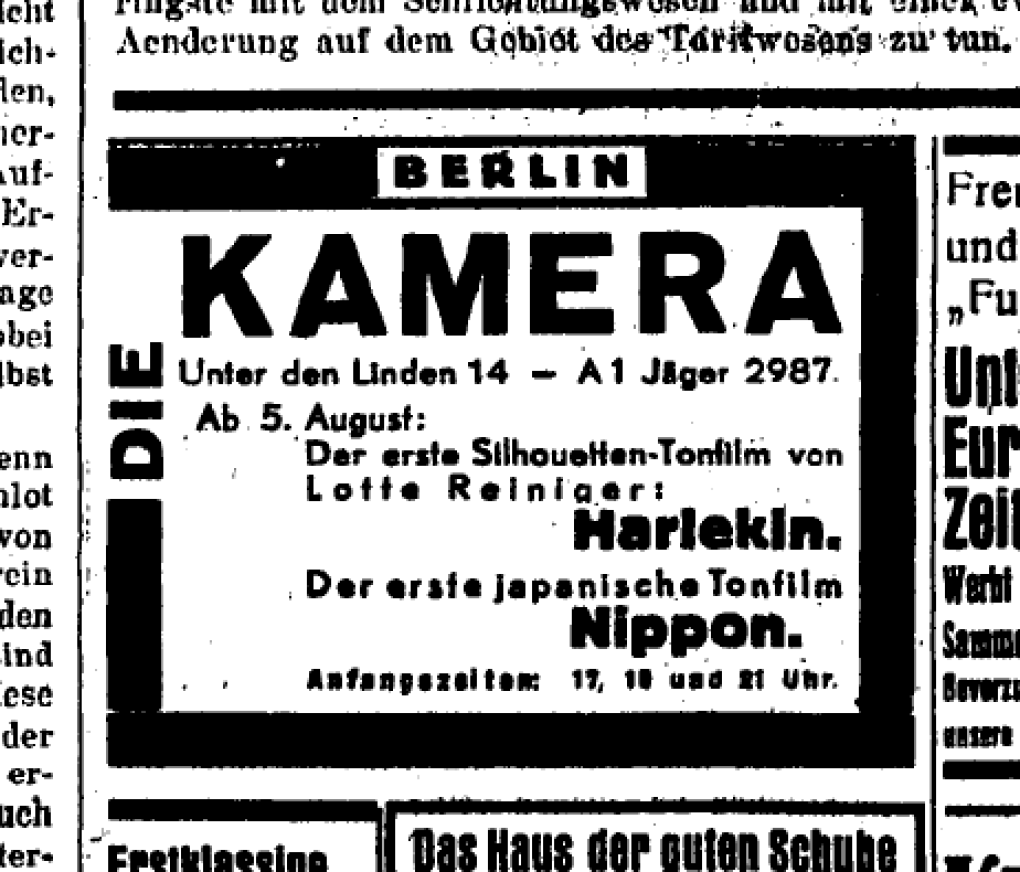 'Harlekin' and 'Nippon' screening at Die “Kamera”, Berlin, August 1932 